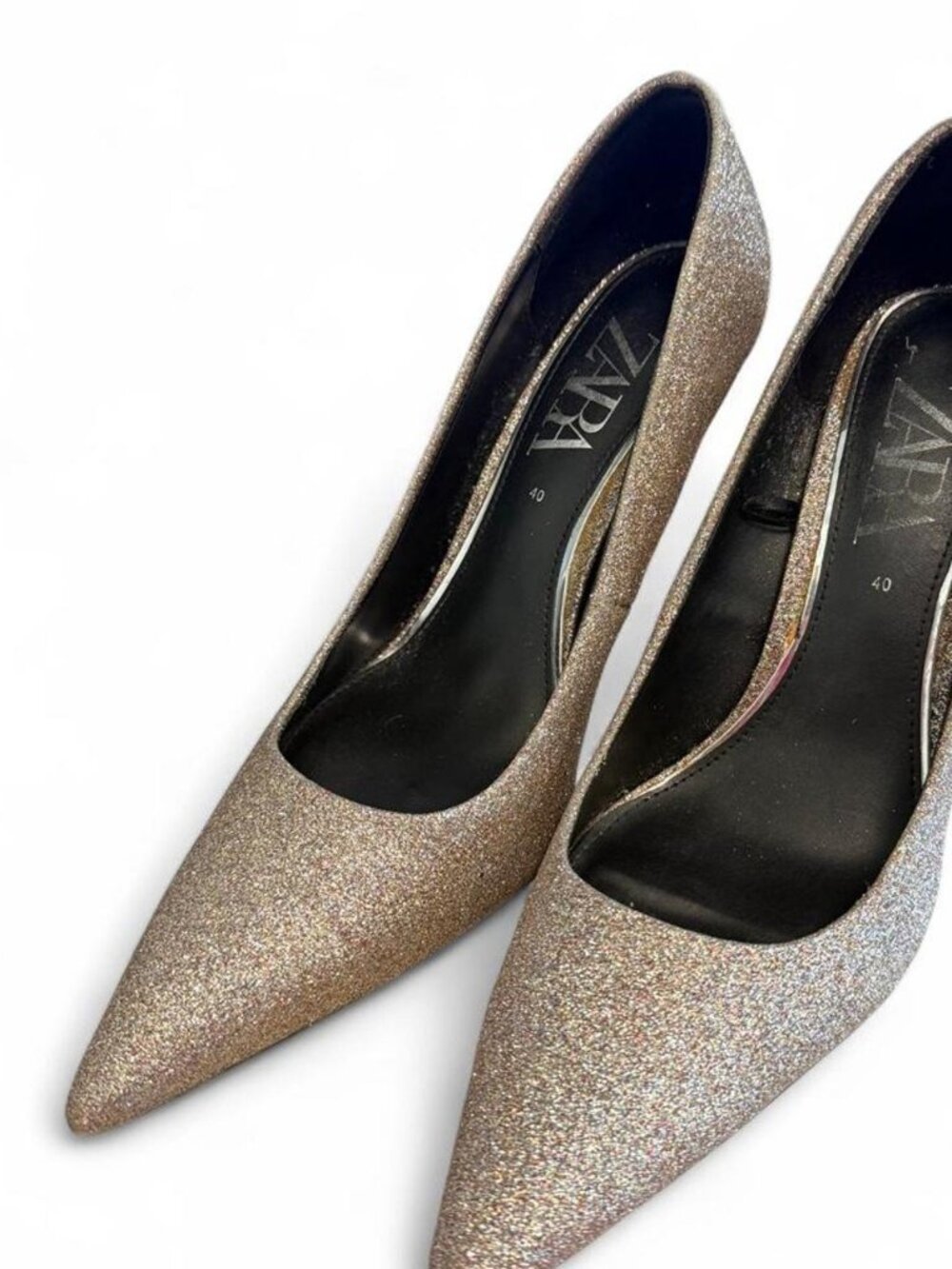 Zara Silver Sparkle Glitter Pointed Toe Pumps, Size 40 or 8.5